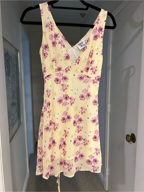 Princess Polly Yellow Mini Dress with Pink Floral